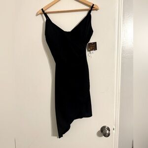 Black asymmetrical spaghetti strap dress